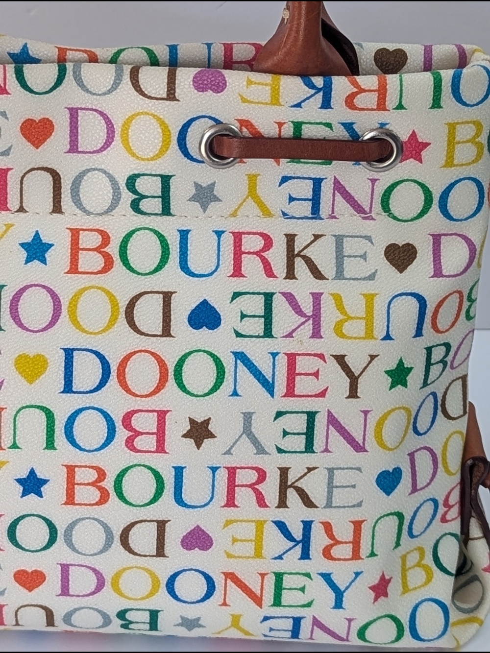 Dooney & Bourke Y2K Multicolor Logo Canvas Tote Bag White Leather Rainbow - Picture 8 of 16
